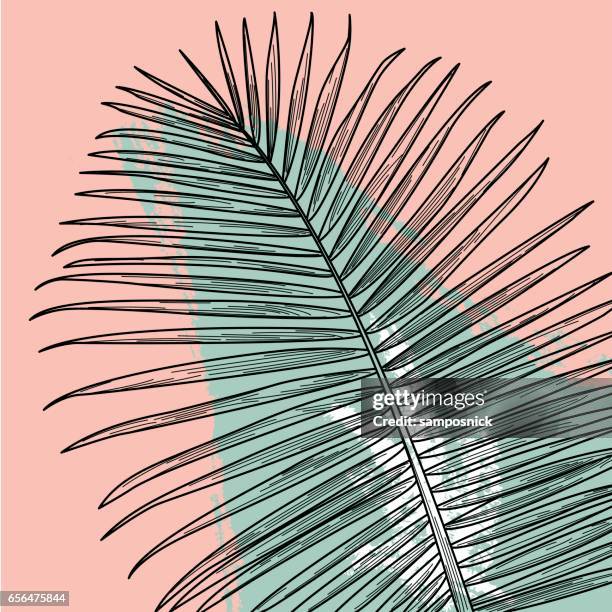 80er jahre palm print - tropisches muster stock-grafiken, -clipart, -cartoons und -symbole