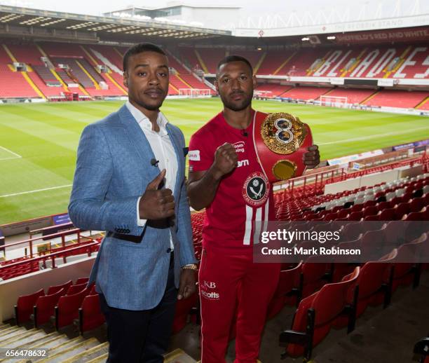 Kell Brook and Errol Spence hold a press conference to announce their fight on 27th May 2017 at Bramall lane on March 22, 2017 in Sheffield, England.