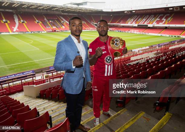 Kell Brook and Errol Spence hold a press conference to announce their fight on 27th May 2017 at Bramall lane on March 22, 2017 in Sheffield, England.
