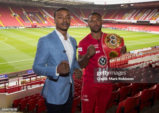 Kell Brook and Errol Spence hold a press conference to announce their fight on 27th May 2017 at Bramall lane on March 22, 2017 in Sheffield, England.