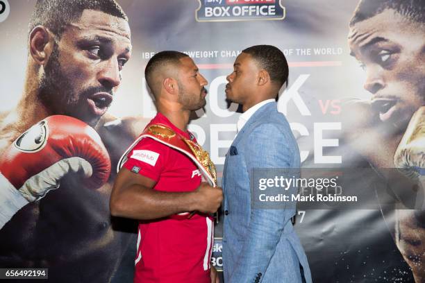 Kell Brook and Errol Spence hold a press conference to announce their fight on 27th May 2017 at Bramall lane on March 22, 2017 in Sheffield, England.