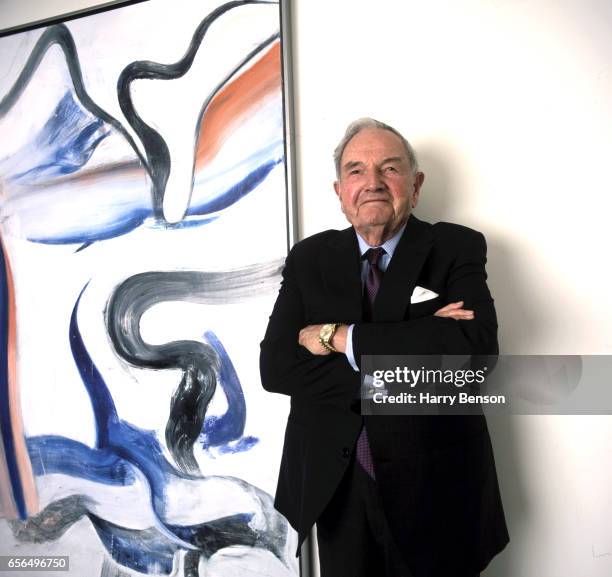 Philanthropist and Head of Chase Manhattan, David Rockefeller is photographed for Harry Benson's book in 2002 in his office in New York City.