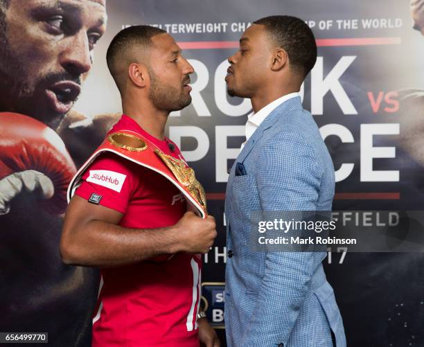 Kell Brook and Errol Spence hold a press conference to announce their fight on 27th May 2017 at Bramall lane on March 22, 2017 in Sheffield, England.