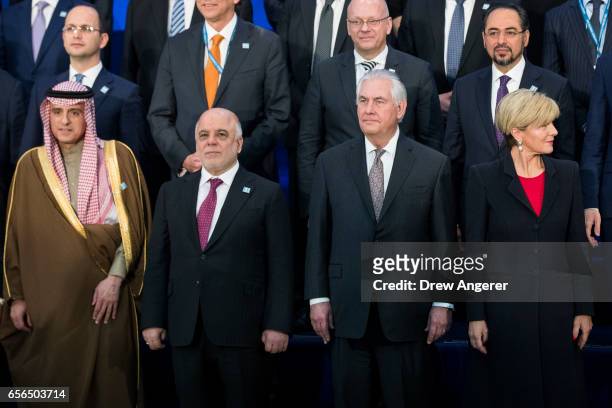 Saudi Arabia Minister of Foreign Affairs Adel bin Ahmed Al-Jubeir, Prime Minister of Iraq Haider al-Abadi, U.S. Secretary of State Rex Tillerson and...