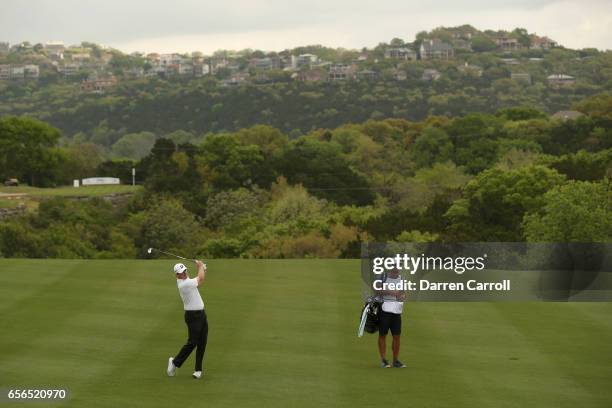 Brandt Snedeker plays a shot on the 2nd hole of his match during round one of the World Golf Championships-Dell Technologies Match Play at the Austin...