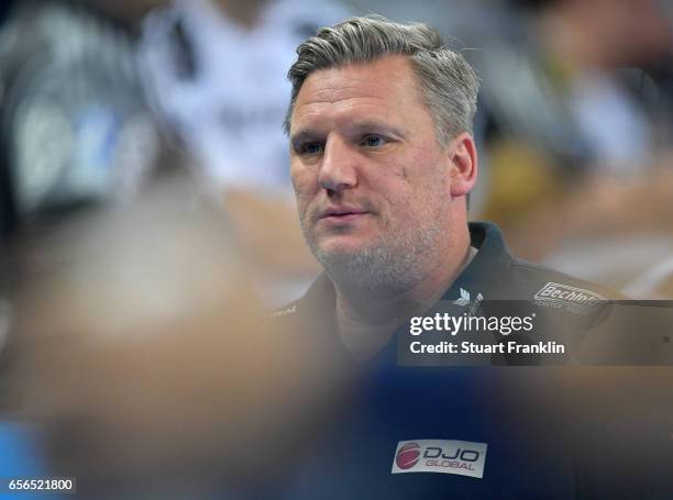 Nikolaj Jacobsen, head coach of Rhein Neckar looks on during the first leg round of 16 EHF Champions League match between THW Kiel and Rhein Neckar...