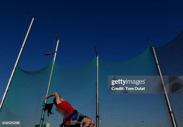 Anna Muzikova of Czech Republic competes in Club 397g Women's final during the 9th Fazza International IPC Athletics Grand Prix Competition - World...