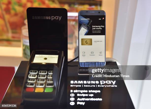 Samsung India launches new digital payment service 'Samsung Pay', on March 22, 2017 in Gurgaon, India. Samsung Pay works with both NFC and MST . This...