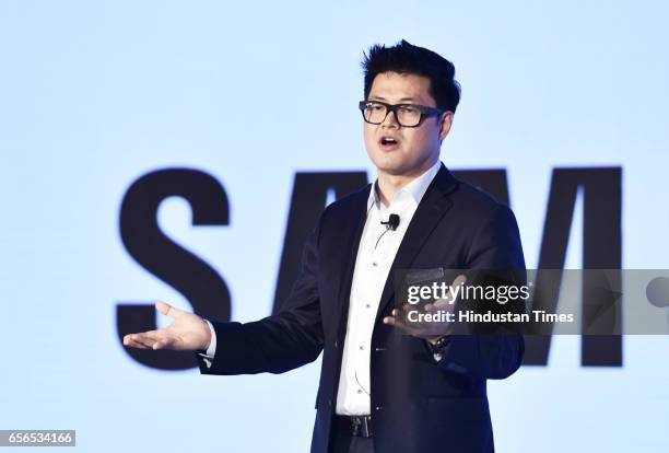 Thomas Ko, Global GM of Samsung Pay, during the launch of new digital payment service 'Samsung Pay', on March 22, 2017 in Gurgaon, India. Samsung Pay...