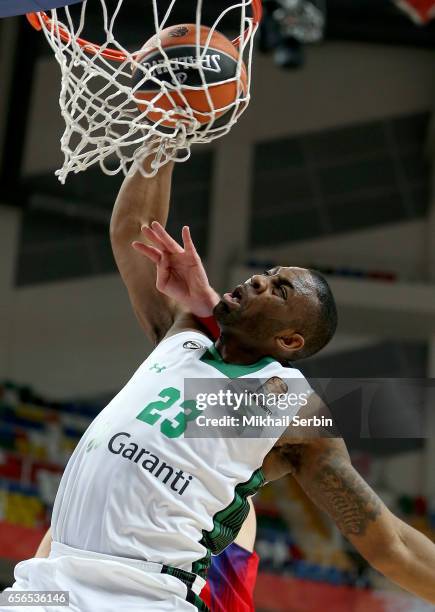 James Anderson, #23 of Darussafaka Dogus Istanbul in action during the 2016/2017 Turkish Airlines EuroLeague Regular Season Round 27 game between...