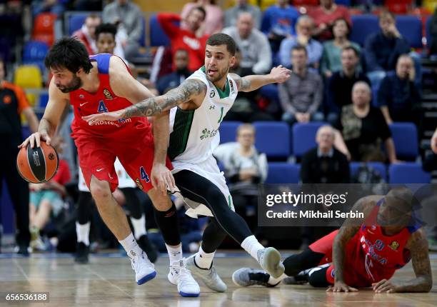Milos Teodosic, #4 of CSKA Moscow competes with Scottie Wilbekin, #1 of Darussafaka Dogus Istanbul in action during the 2016/2017 Turkish Airlines...