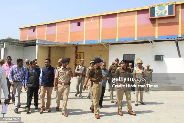 Officials seal slaughter houses/factories near Alipur at Hapur Road on March 22, 2017 in Meerut, India. In line with the BJP’s election manifesto,...