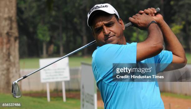Mukesh Kumar in action during the 2nd day of Classic Golf Tournament at Royal Calcutta Golf Club on March 22, 2017 in Kolkata, India.