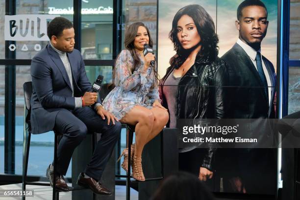 Mack Wilds and Sanaa Lathan attend Build Series Presents Sanaa Lathan & Mack Wilds discussing "Shots Fired" at Build Studio on March 22, 2017 in New...