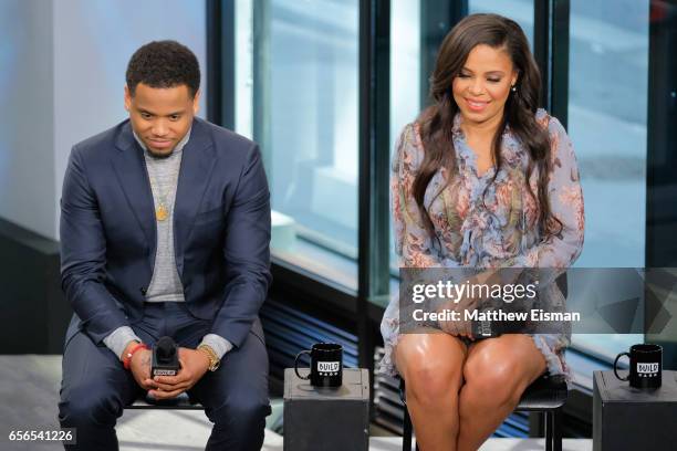 Mack Wilds and Sanaa Lathan attend Build Series Presents Sanaa Lathan & Mack Wilds discussing "Shots Fired" at Build Studio on March 22, 2017 in New...