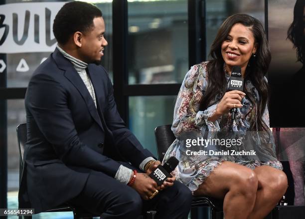 Mack Wilds and Sanaa Lathan attend the Build Series to discuss the show 'Shots Fired' at Build Studio on March 22, 2017 in New York City.