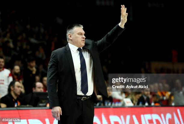 Evgeny Pashutin, Head Coach of Unics Kazan in action during the 2016/2017 Turkish Airlines EuroLeague Regular Season Round 27 game between...