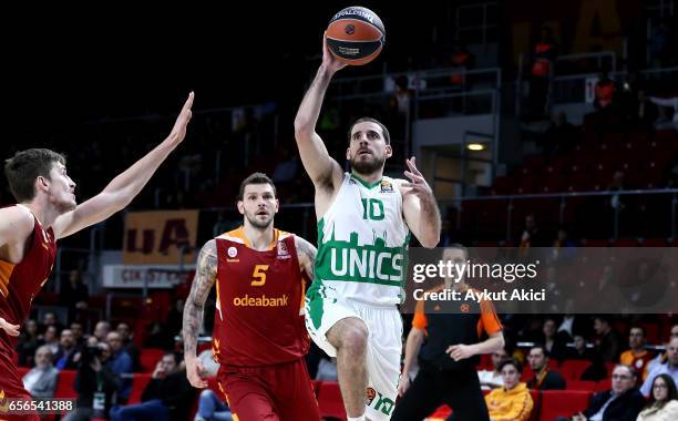 Quino Colom, #10 of Unics Kazan in action during the 2016/2017 Turkish Airlines EuroLeague Regular Season Round 27 game between Galatasaray Odeabank...