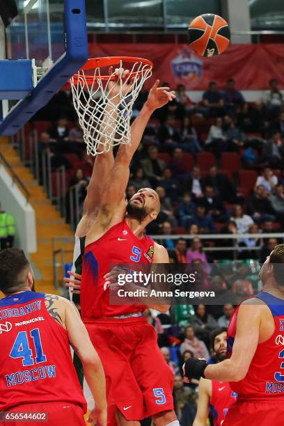 James Augustine of the CSKA Moscow defendes the basket against the Darussafaka Dogus Istanbul during the 2016/2017 Turkish Airlines EuroLeague...