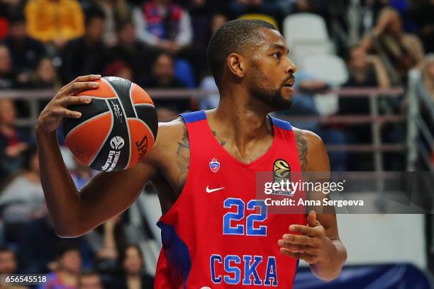 Cory Higgins of the CSKA Moscow looks on against the Darussafaka Dogus Istanbul during the 2016/2017 Turkish Airlines EuroLeague Regular Season Round...