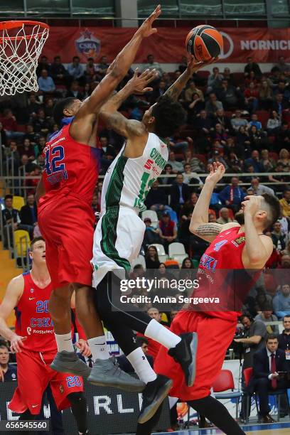 Will Clyburn of the Darussafaka Dogus Istanbul shoots the ball against Kyle Hines of the CSKA Moscow during the 2016/2017 Turkish Airlines EuroLeague...