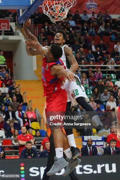 Will Clyburn of the Darussafaka Dogus Istanbul dunks the ball against Kyle Hines of the CSKA Moscow during the 2016/2017 Turkish Airlines EuroLeague...