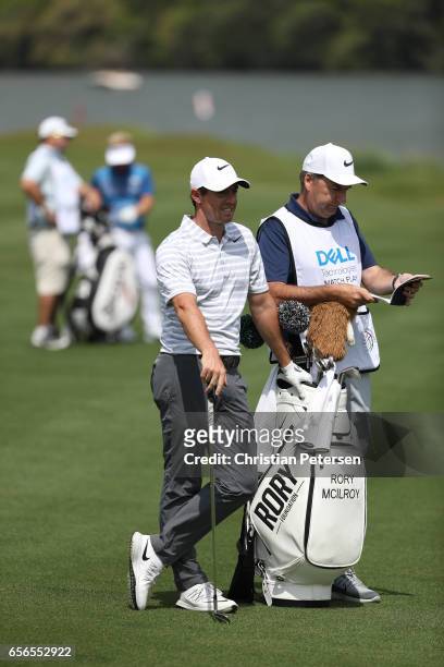 Rory McIlroy of Northern Ireland stands on the 14th hole of his match during round one of the World Golf Championships-Dell Technologies Match Play...