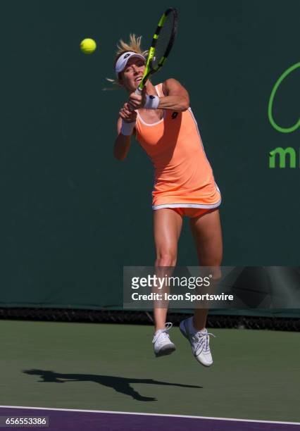 Urszula Radwanska during the qualifying round of the 2017 Miami Open on March 20 at Tennis Center at Crandon Park in Key Biscayne, FL.