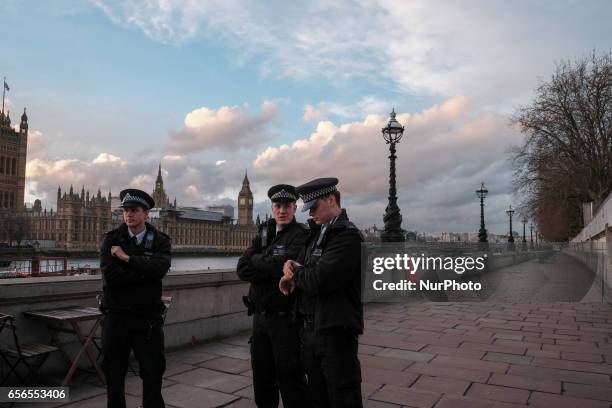 Central London is locked down as a suspected terror attack hits Westminster on 22 March 2017. A police officer and a woman have been killed near...