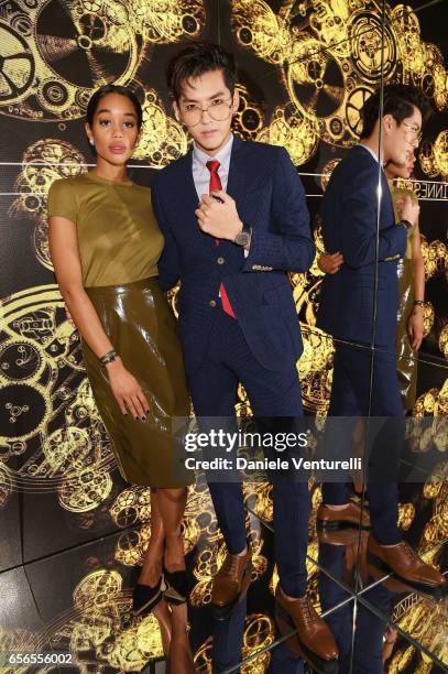 Laura Harrier and Kris Wu attend Bvlgari Cocktail At Baselworld 2017 on March 22, 2017 in Basel, Switzerland.