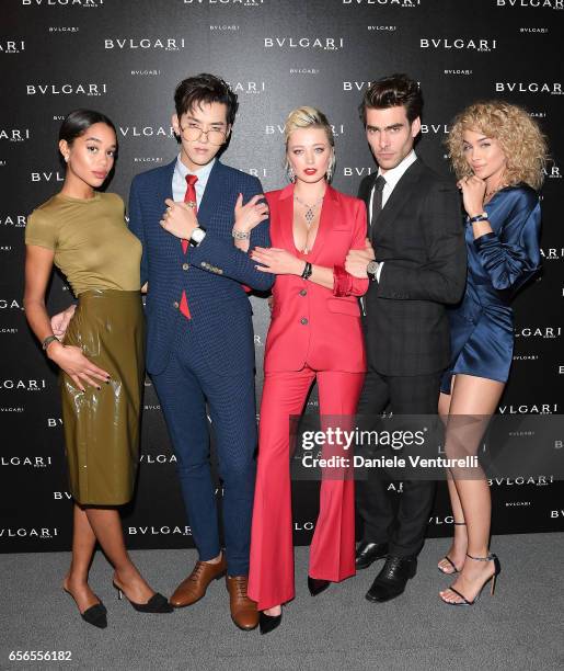 Laura Harrier, Kris Wu, Caroline Vreeland, Jon Kortajarena and Jasmine Sanders attend Bvlgari Cocktail At Baselworld 2017 on March 22, 2017 in Basel,...