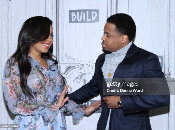 Sanaa Lathan and Mack Wilds appear to promote "Shots Fired" during the BUILD Series at Build Studio on March 22, 2017 in New York City.