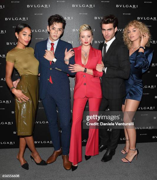 Laura Harrier, Kris Wu, Caroline Vreeland, Jon Kortajarena and Jasmine Sanders attend Bvlgari Cocktail At Baselworld 2017 on March 22, 2017 in Basel,...