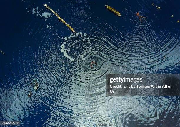 An aerial view of the volcano crater where Borana tribe men dive to collect salt, Oromia, El Sod, Ethiopia on March 4, 2017 in El Sod, Ethiopia.