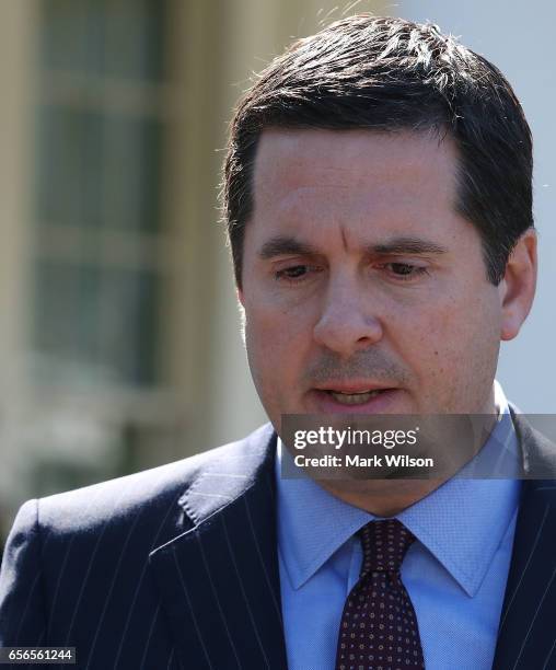 House Intelligence Committee Chairman Devin Nunes speaks to reporters after a meeting at the White House March 22, 2017 in Washington, DC. Nunes said...