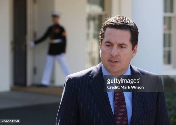 House Intelligence Committee Chairman Devin Nunes speaks to reporters after a meeting at the White House March 22, 2017 in Washington, DC. Nunes said...