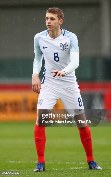 Sam Field of England in action during the UEFA U19 International Qualifier between England and Norway at St Georges Park on March 22, 2017 in...