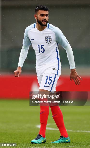 Easah Suliman of England in action during the UEFA U19 International Qualifier between England and Norway at St Georges Park on March 22, 2017 in...