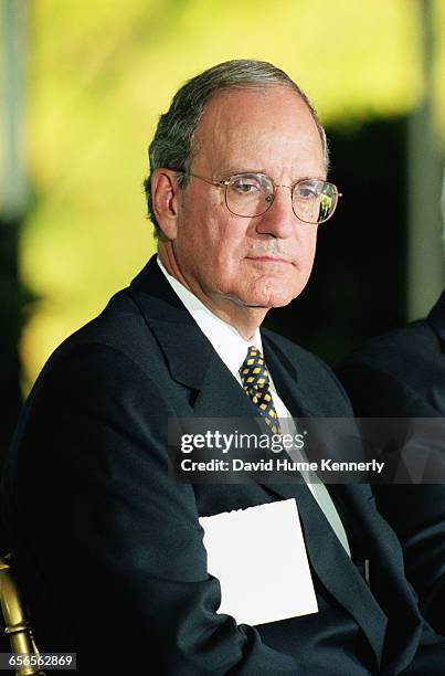 Former US Senator and Ireland peace envoy George Mitchell at the presentation of the Paul O'Dwyer Award on the South Lawn at the White House on...