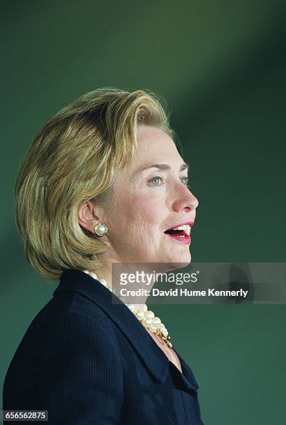 First Lady Hillary Clinton at the presentation of the Paul O'Dwyer Award on the South Lawn at the White House on September 11, 1998.