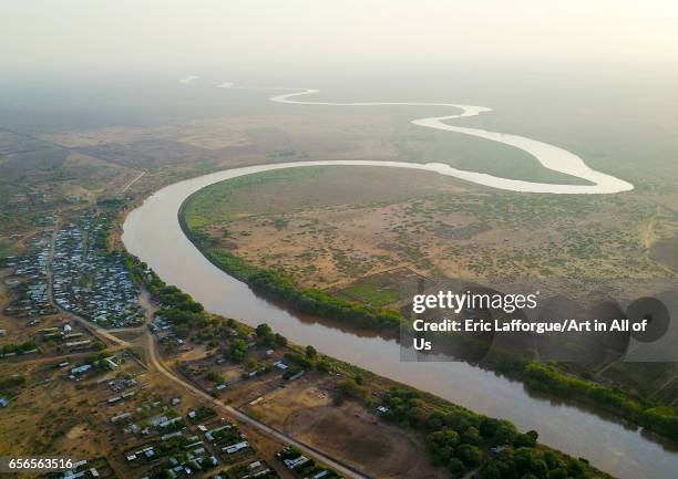 Aerial view of the Omo river, Omo Valley, Omorate, Ethiopia on March 8, 2017 in Omorate, Ethiopia.