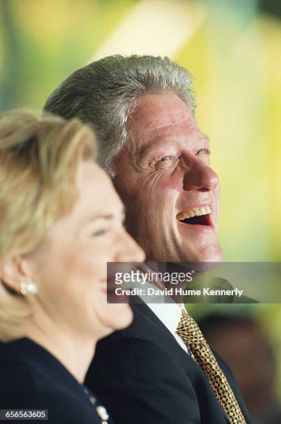 President Bill Clinton and First Lady Hillary Clinton at the presentation of the Paul O'Dwyer Award on the South Lawn at the White House on September...