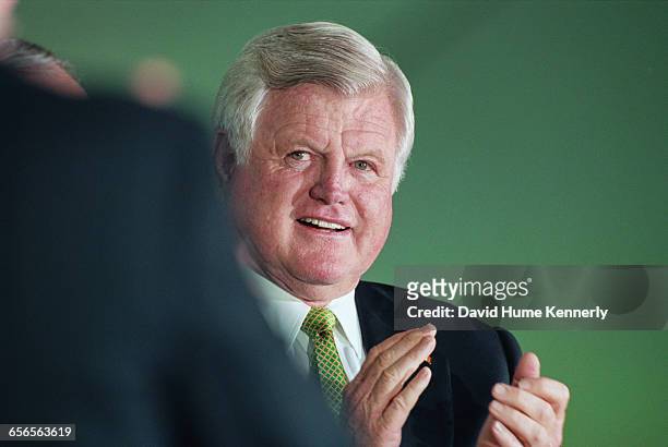 Senator Edward Kennedy at the presentation of the Paul O'Dwyer Award on the South Lawn at the White House on September 11, 1998.