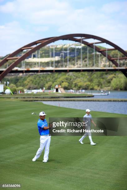Hideto Tanihara of Japan plays a shot on the 13th hole of his match during round one of the World Golf Championships-Dell Technologies Match Play at...