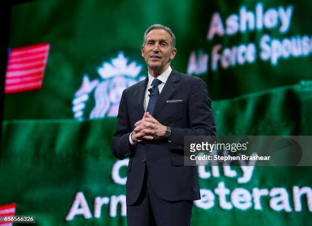 Howard Schultz speaks during the Starbucks annual meeting of shareholders on March 22, 2017 in Seattle, Washington. The 25th annual meeting will be...