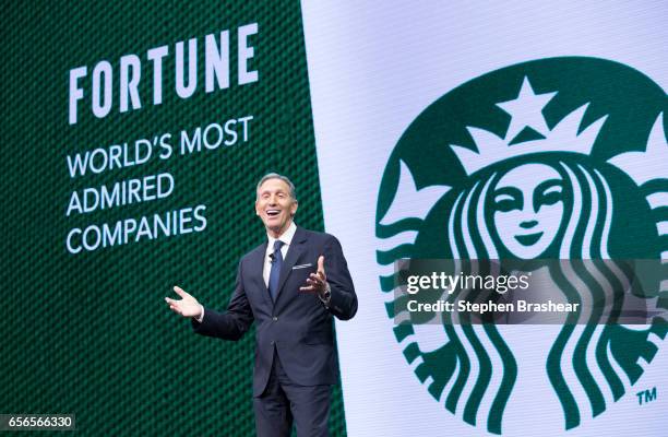 Howard Schultz speaks during the Starbucks annual meeting of shareholders on March 22, 2017 in Seattle, Washington. The 25th annual meeting will be...