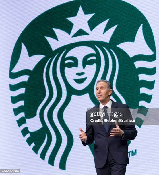 Howard Schultz speaks during the Starbucks annual meeting of shareholders on March 22, 2017 in Seattle, Washington. The 25th annual meeting will be...