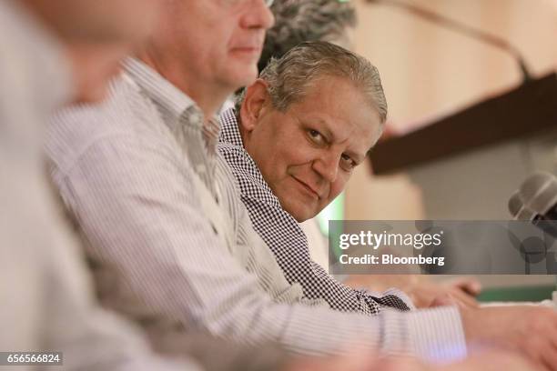 Luis Robles Miaja, chairman of BBVA Bancomer SA and president of the Mexican Banking Association , listens during the 80th annual Mexican Banking...