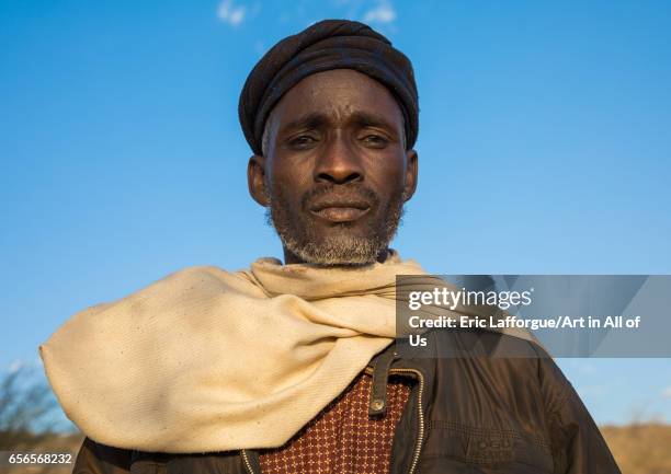 Borana tribe man looks at the camera during the Gada system ceremony, Oromia, Yabelo, Ethiopia on March 6, 2017 in Yabelo, Ethiopia.