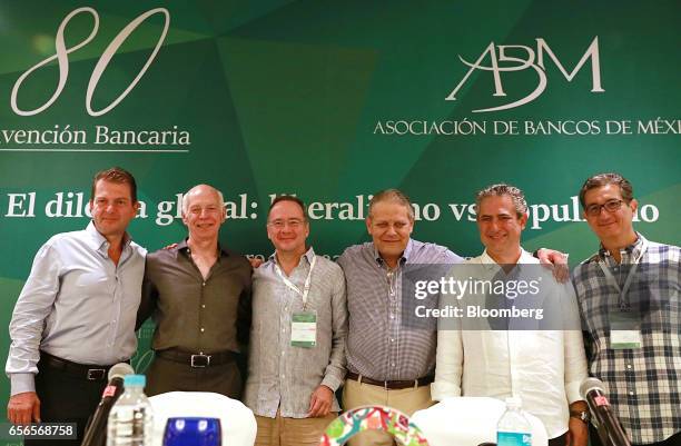 Emilio Romano, chief executive officer of Bank of America Mexico SA, from left, Luis Nino De Rivera Lajous, former chairman of Banco Azteca Del Peru...